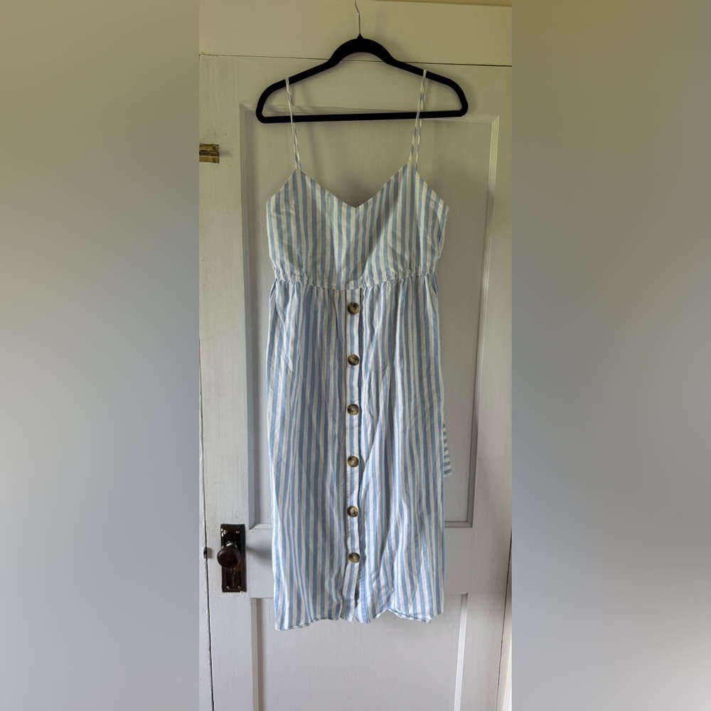 Zara Blue and White Sleeveless Midi Dress